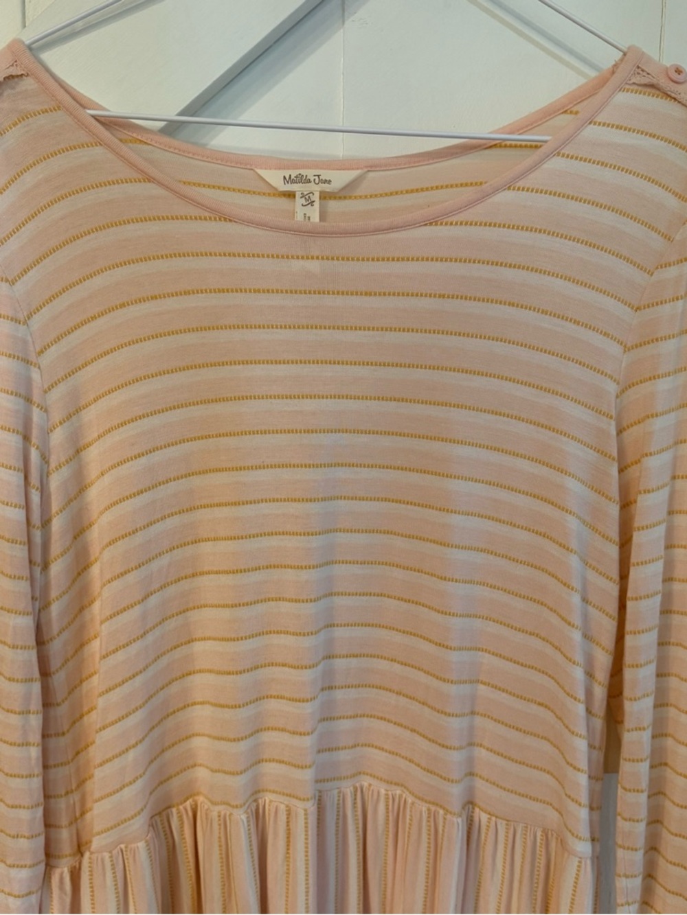 Matilda‎ Jane Blush Pink Striped Peplum Tunic Top Long Sleeve Women’s Size M - Picture 2 of 12